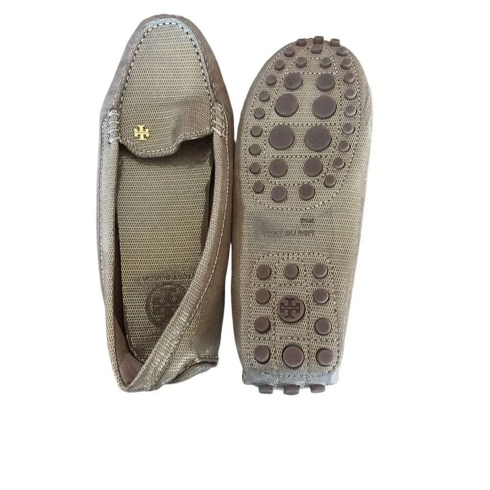 Tory Burch Womens Gold Metallic Almond Toe Slip On Flat Loafer Size 8.5